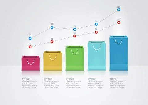 Vector infographic design template with paper bags. Stock Illustration