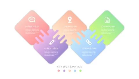 Vector infographic design UI flow chart template colorful gradient labels and Stock Illustration