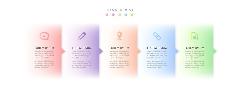 Vector infographic design UI template colorful gradient labels and icons Ilustração Stock