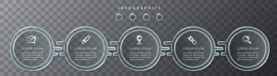 Vector infographic design UI template transparent glass labels and icons Stock Illustration