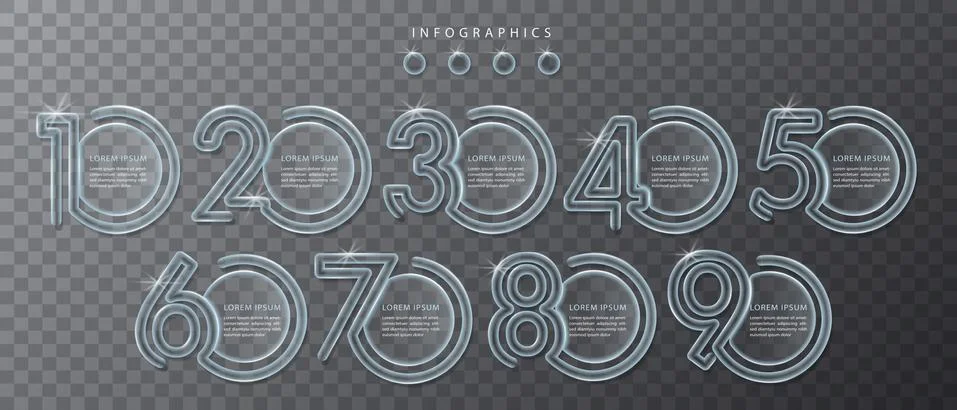 Vector infographic design UI template transparent glass labels and icons Stock Illustration