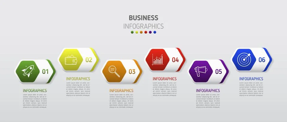 Vector infographic flat template hexagon for six label, diagram, graph, prese Stock Illustration