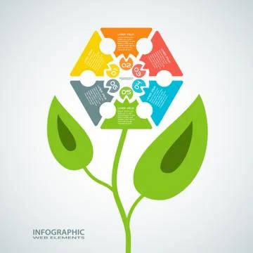 Vector infographic in the form of a flower with green leafs on the gradient g Stock Illustration