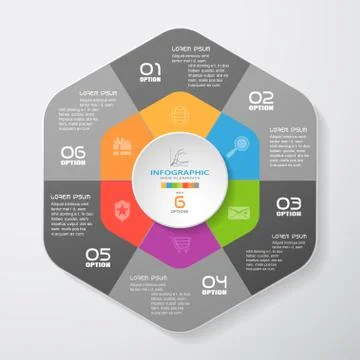 Vector infographic of gradient dark gray segmented hexagon cut from paper wit Stock Illustration