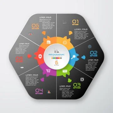 Vector infographic of gradient dark gray and color hexagonal and round form c Stock Illustration
