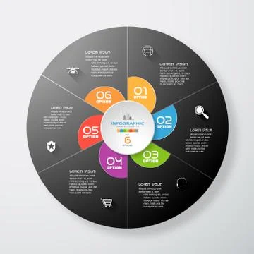 Vector infographic of gradient dark gray round form and color segments cut fr Stock Illustration