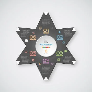 Vector infographic of gradient dark star with folded ends and white round for Stock Illustration
