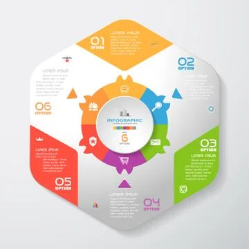Vector infographic of gradient gray convex hexagonal form with color corners, Stock Illustration