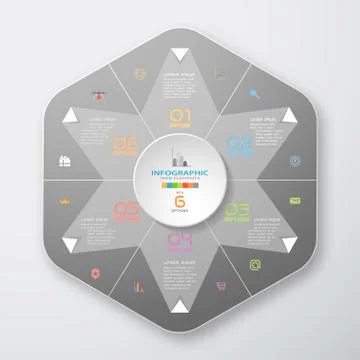 Vector infographic of gradient gray hexagon with star with folded ends and wh Stock Illustration
