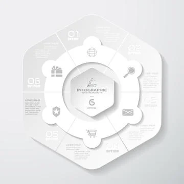 Vector infographic of gradient gray hexagonal forms cut from paper with shado Stock Illustration