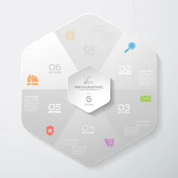 Vector infographic of gradient gray hexagonal forms cut from paper with shado Stock Illustration
