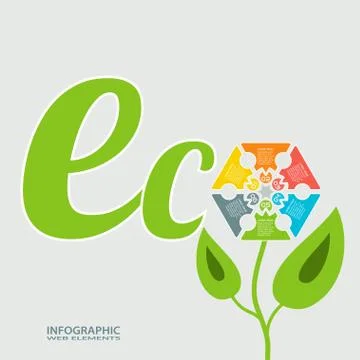 Vector infographic green text and flower with green leafs on the gradient gra Stock Illustration