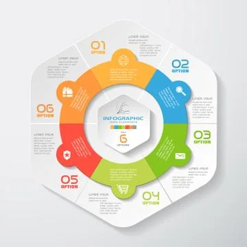 Vector infographic of hexagonal and round forms cut from paper with shadows, Stock Illustration