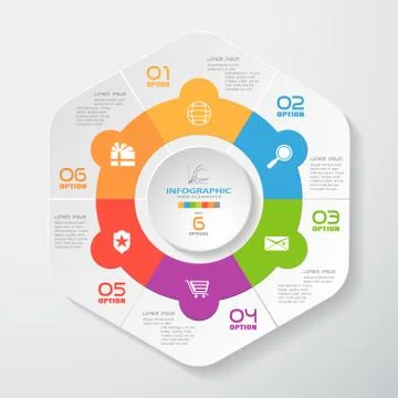 Vector infographic of hexagonal and round forms cut from paper with shadows, Stock Illustration