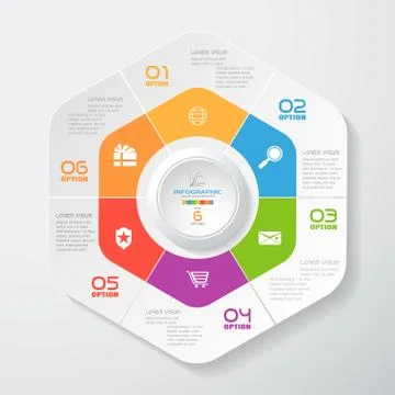 Vector infographic of hexagonal and round forms cut from paper with shadows, Stock Illustration