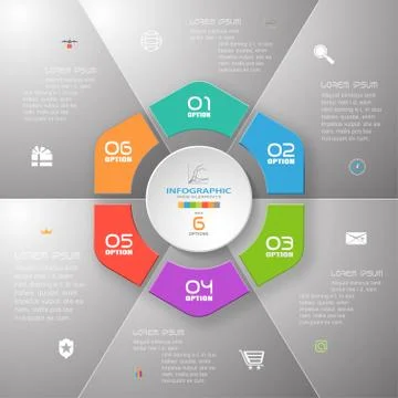 Vector infographic of hexagonal and round forms cut from paper with shadows, Stock Illustration