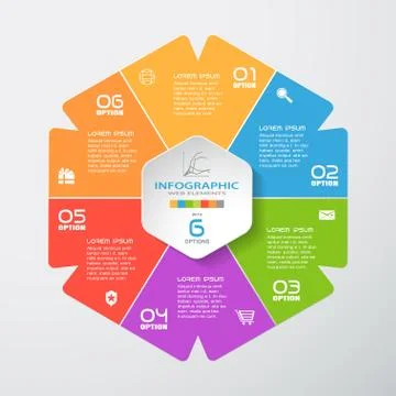 Vector infographic hexagonal color forms cut from paper with shadows, white t Stock Illustration