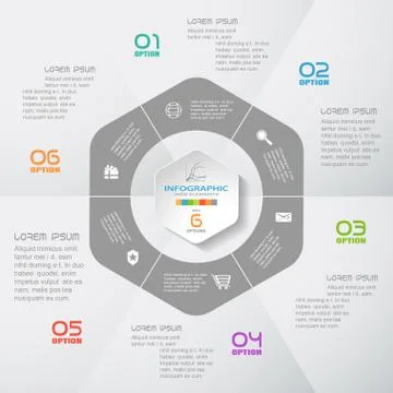 Vector infographic of hexagonal form and ring cut from paper with shadows, te Stock Illustration