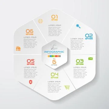 Vector infographic of hexagonal forms cut from paper with shadows, text and c Stock Illustration