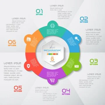 Vector infographic of hexagonal forms cut from paper with shadows, text and i Stock Illustration