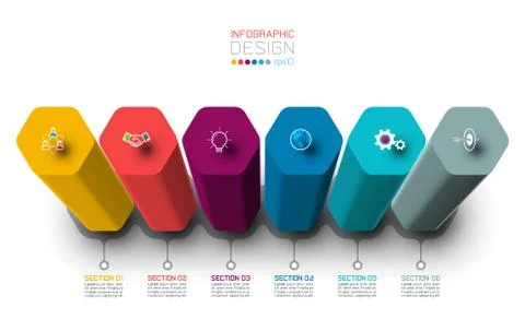 Vector Infographic label design with hexagon columns design. Stock Illustration