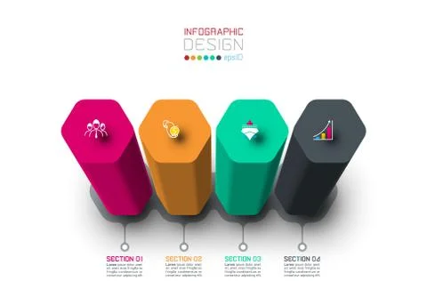 Vector Infographic label design with hexagon columns design. Stock Illustration