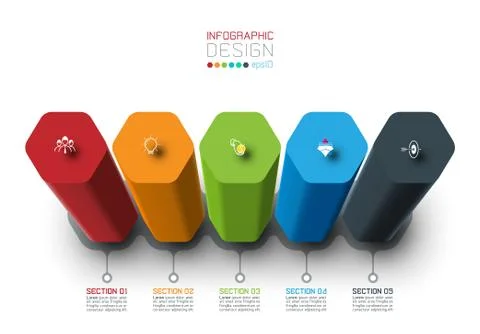 Vector Infographic label design with hexagon columns design. Stock Illustration