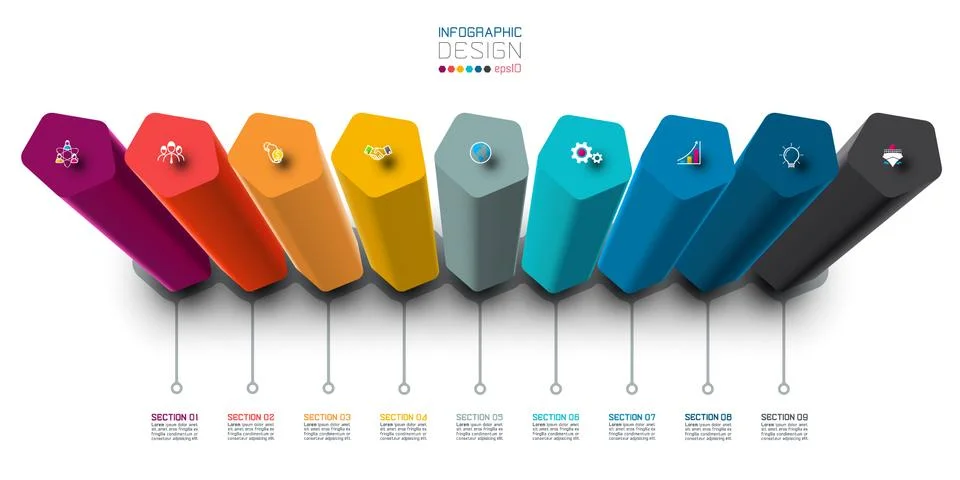 Vector Infographic label design with hexagon columns design. Stock Illustration