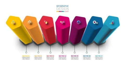Vector Infographic label design with hexagon columns design. Illustrazione stock