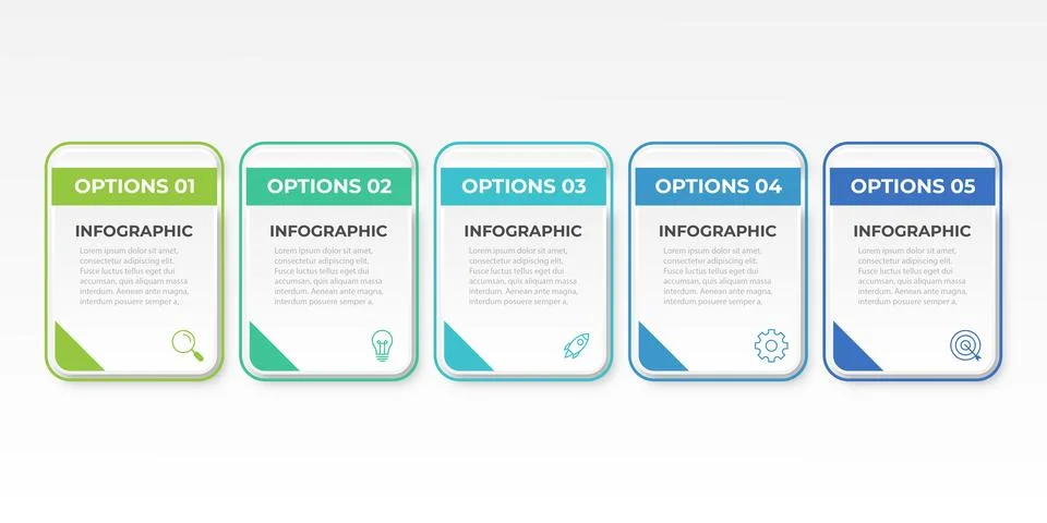 Vector Infographic label design template with icons and 5 options or steps... Stock Illustration