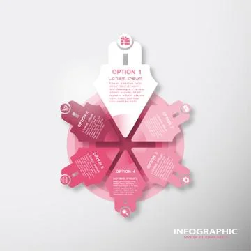 Vector infographic pink and white web element of arrows with text and icons o Stock Illustration