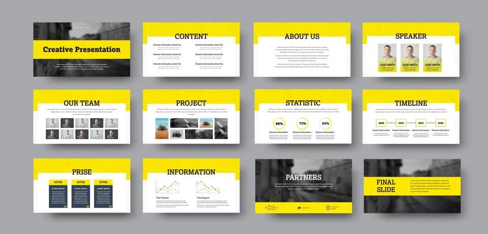 Vector infographic presentation with yellow elements, for statistics, data an 스톡 일러스트