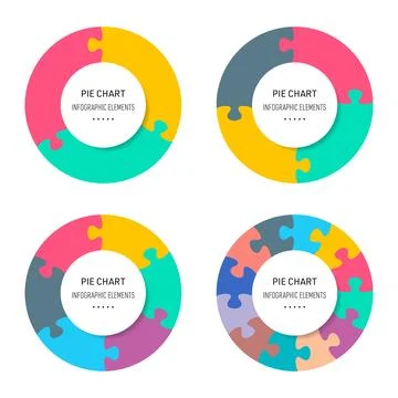 Vector infographic puzzle pie chart diagram set Stock Illustration