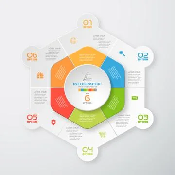 Vector infographic of round and hexagonal shapes cut from paper with shadows, Stock Illustration