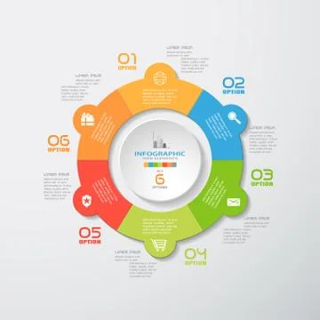 Vector infographic of round color forms cut from paper with shadows, text and Stock Illustration