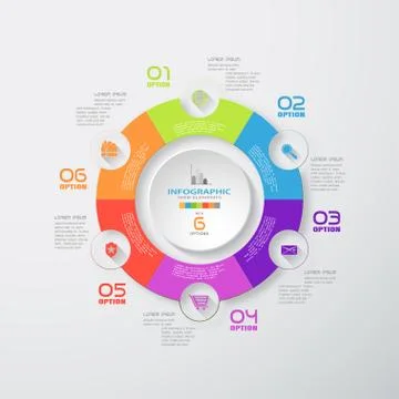 Vector infographic of round color forms cut from paper with shadows, text and Stock Illustration