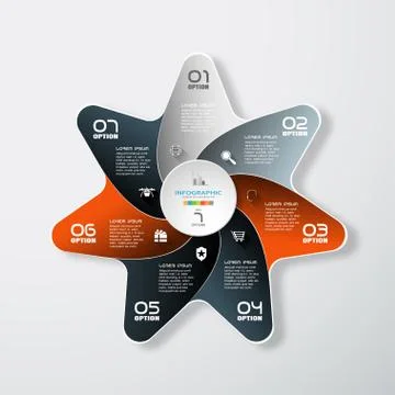 Vector infographic of round form and color star with 7 rays cut from paper wi Stock Illustration