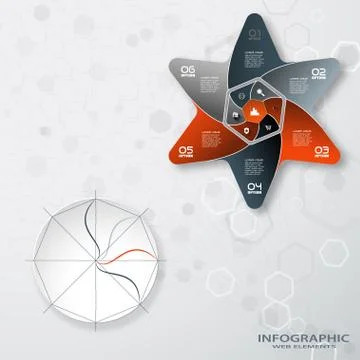 Vector infographic of round form and color star with 6 rays cut from paper wi Stock Illustration