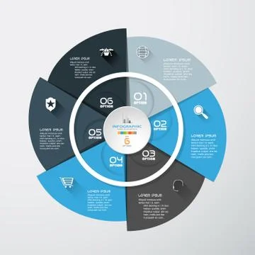 Vector infographic of round forms and color segments cut from paper with text Stock Illustration