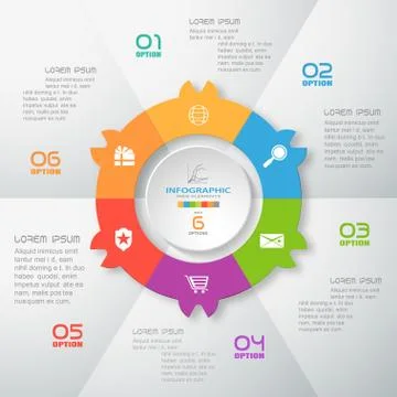 Vector infographic of round forms cut from paper with shadows, text and icons Stock Illustration