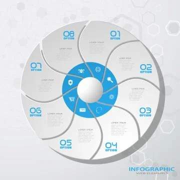 Vector infographic of round segmented form cut from paper with shadows, text Stock Illustration