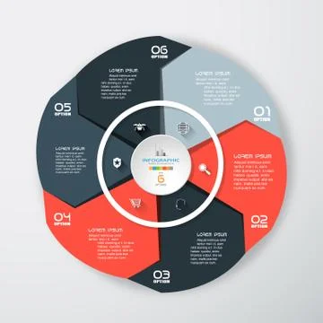 Vector infographic of round white forms and color segments cut from paper wit Stock Illustration