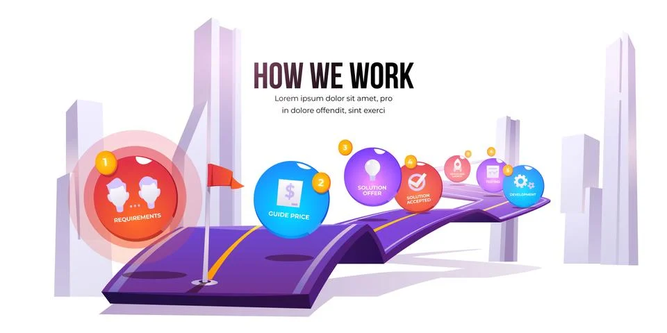 Vector infographic of stages of work process Stock Illustration