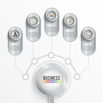 Vector infographic template with 3D metal label, integrated circles. Business Stock Illustration