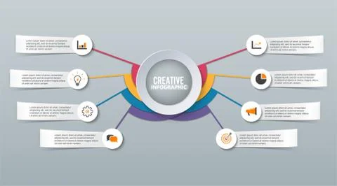 Vector infographic template with 3D paper label, integrated circles. Business Stock Illustration
