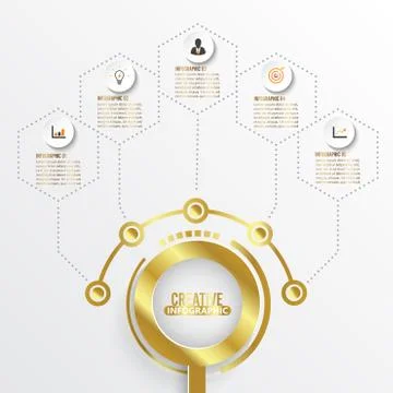 Vector infographic template with 3D paper gold label, integrated circles. Bus Stock Illustration