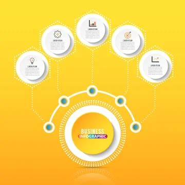 Vector infographic template with 3D paper label, integrated circles. Business Stock Illustration