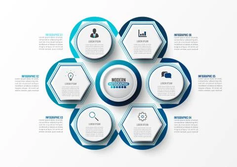 Vector infographic template with 3D paper label, integrated circles. Business Stock Illustration