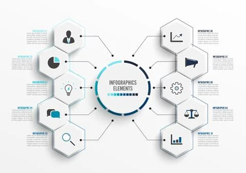 Vector infographic template with 3D paper label, integrated circles. Business Stock Illustration