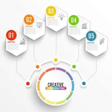 Vector infographic template with 3D paper label, integrated circles. Business Stock Illustration